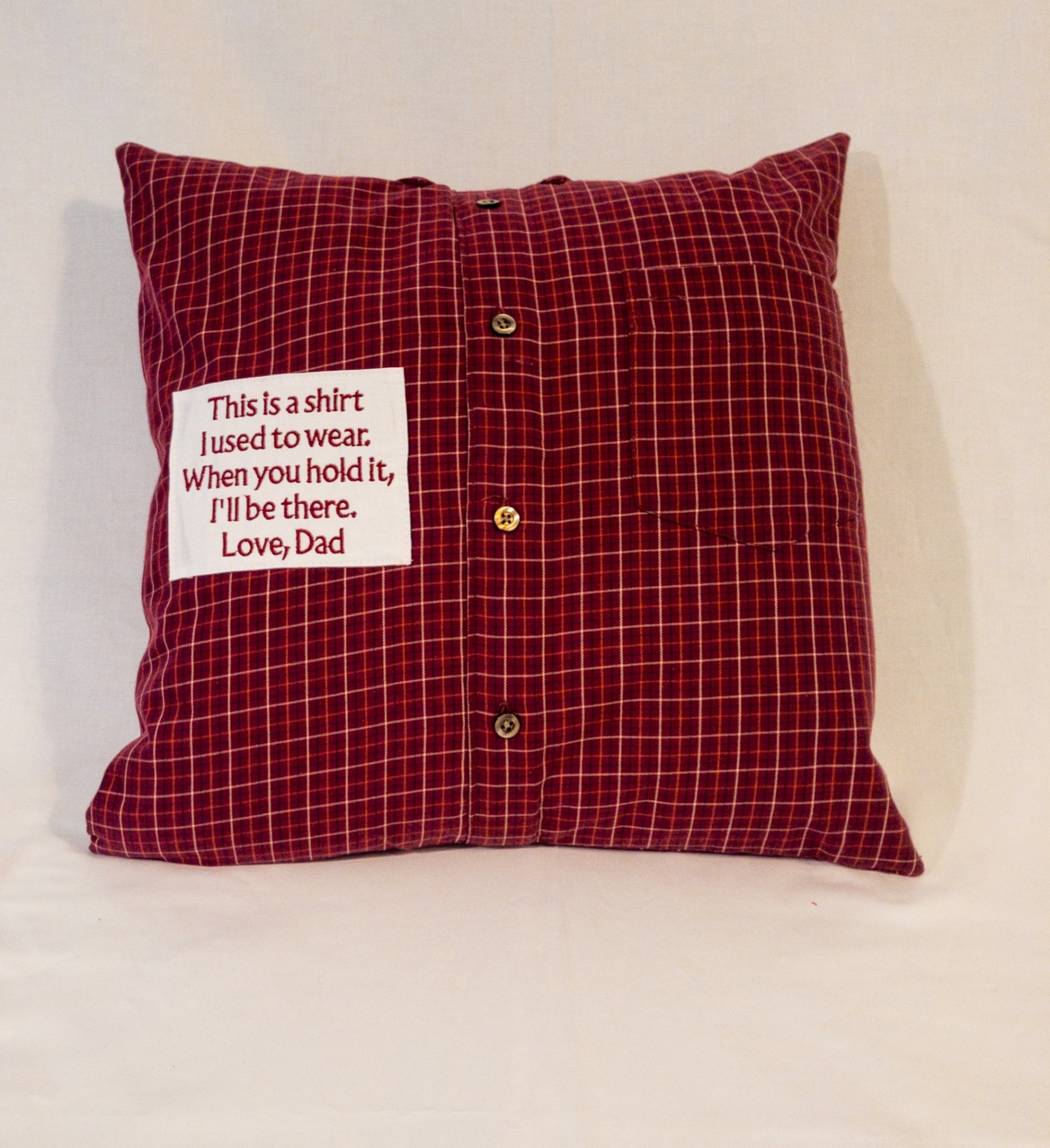Finished memory pillows handmade in Jill's studio