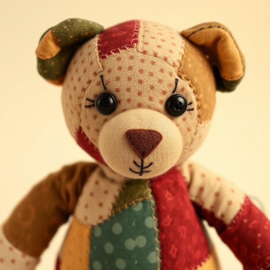Patchwork memory bear with button eyes