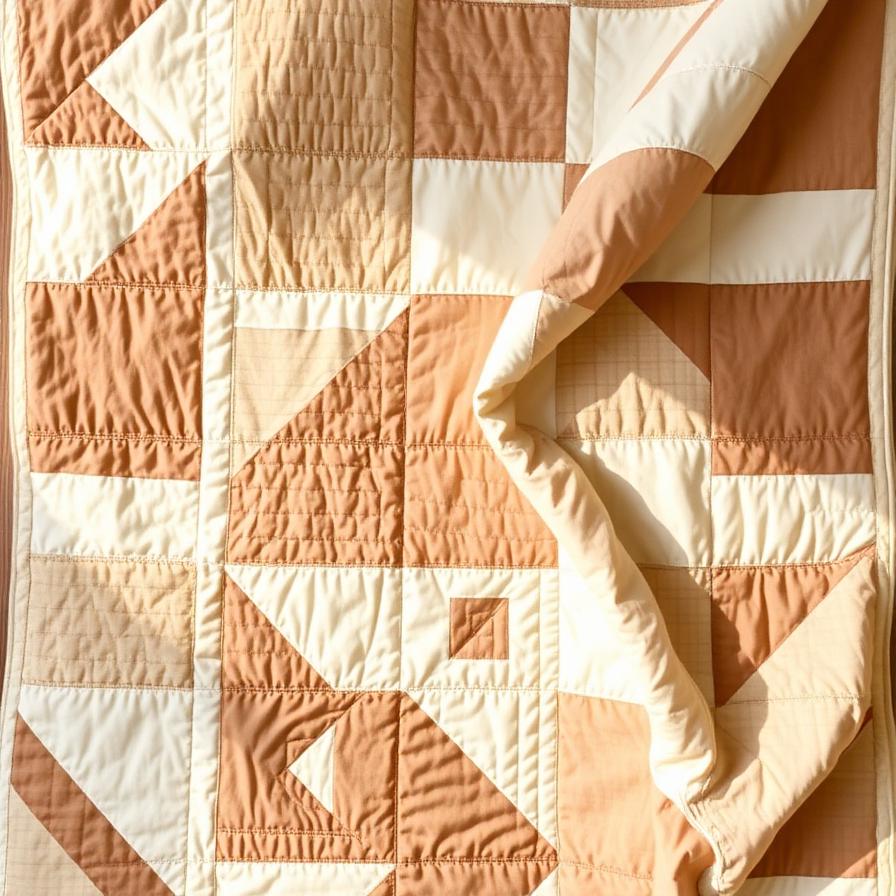 Modern handmade quilt in warm earth tones
